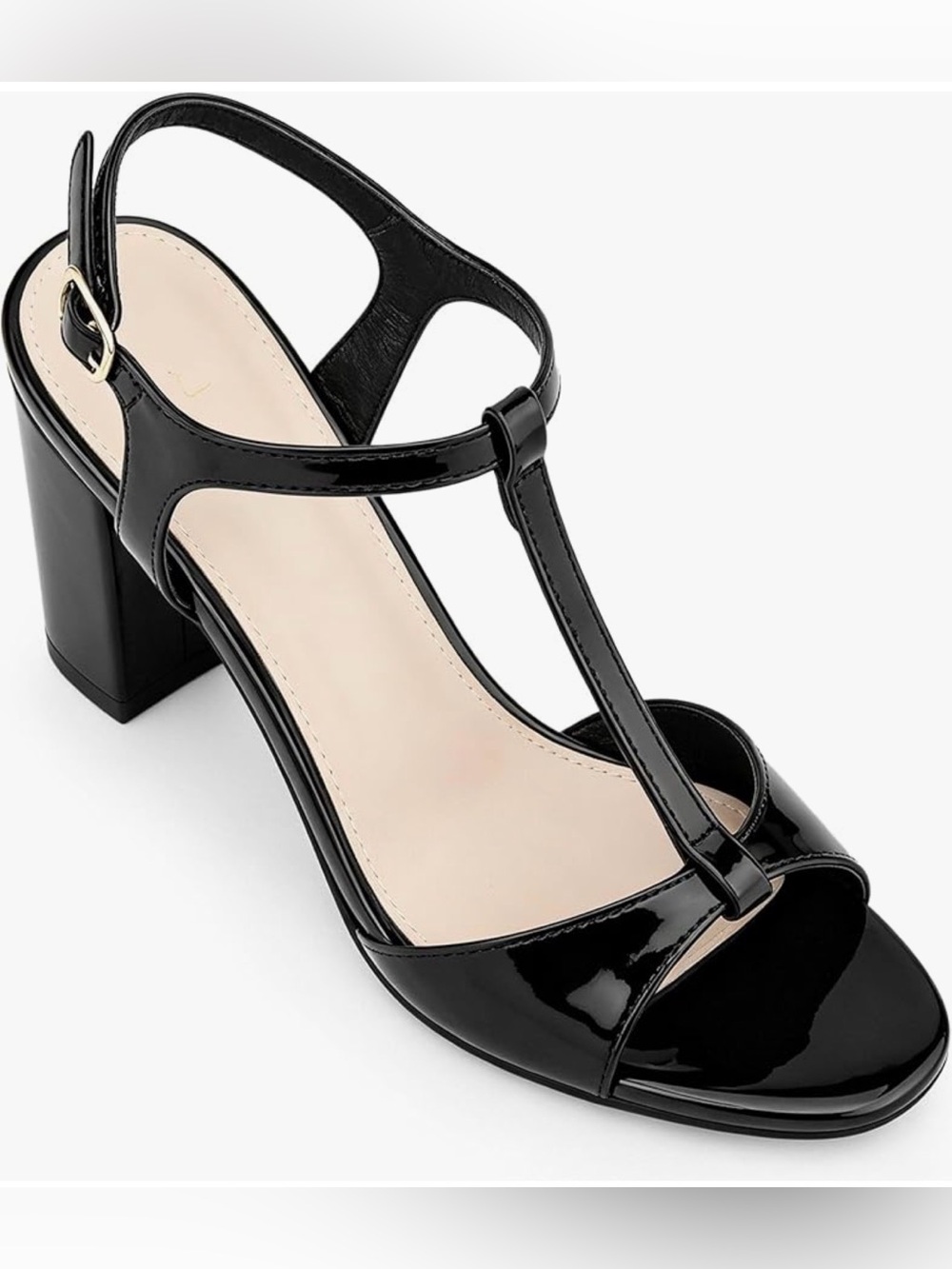 Perphy Open Toe Ankle Strap T-Strap Chunky Heels Women Formal Dress Shoes Size 7